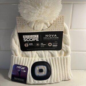 Night Scope Womens Nova Pom Pom Hat White Cream Rechargeable LED Beanie Knit